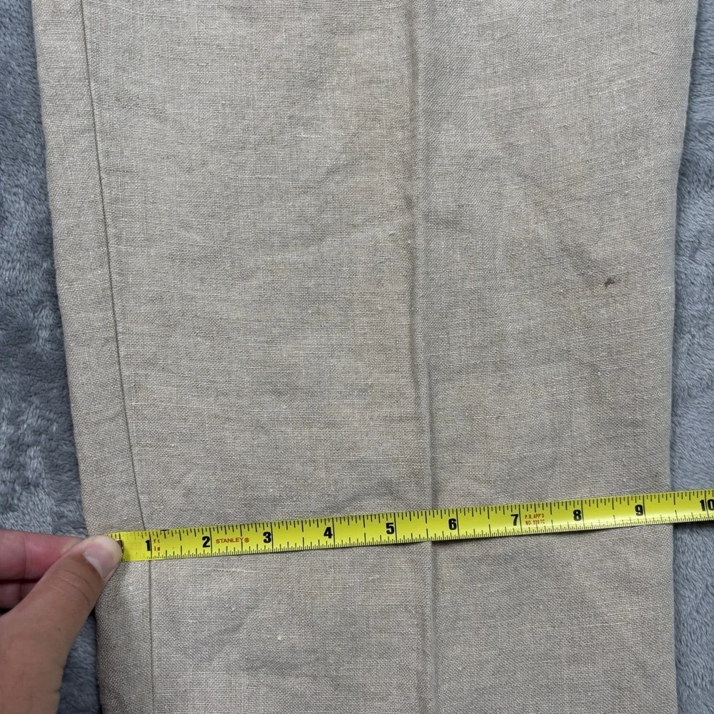 Eddie Bauer 100% Linen Pants Men's 35x32 Beige Pleated Chino Coastal Old Money